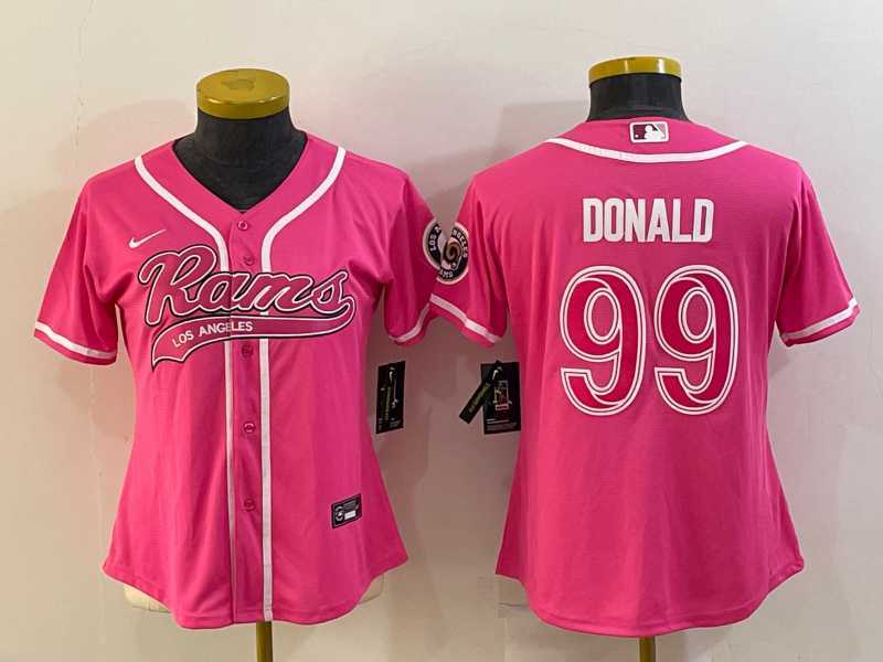 Women%27s Los Angeles Rams #99 Aaron Donald Pink With Patch Cool Base Stitched Baseball Jersey->women nfl jersey->Women Jersey